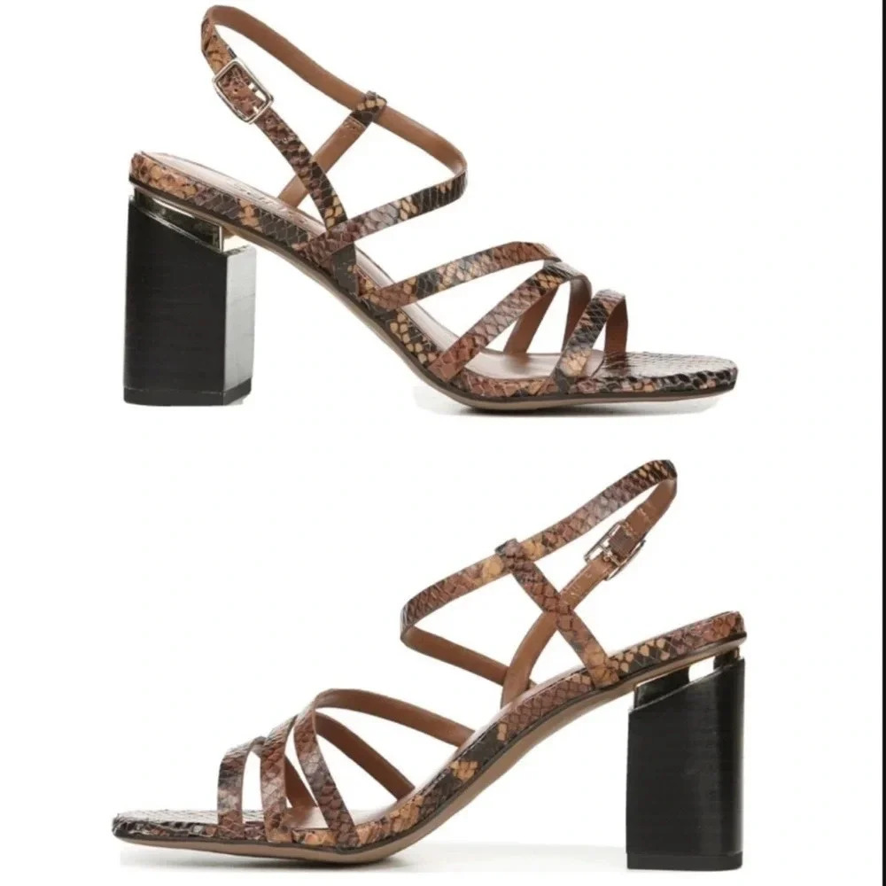 New FRANCO SARTO QITARA STRAPPY BLOCK HEEL sandal shoe brown snake print leather - Picture 2 of 14